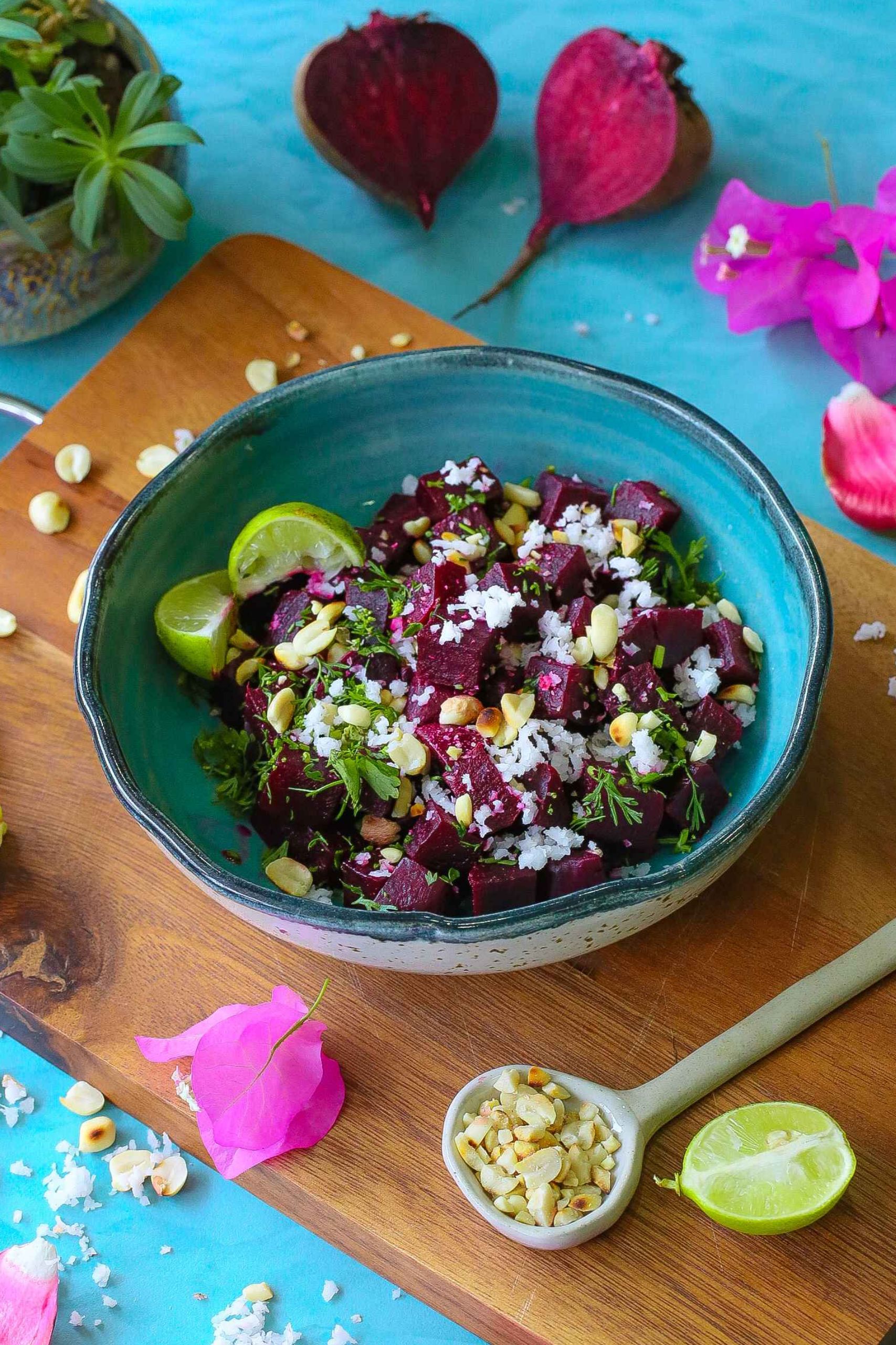 beetroot salad with coconut and peanuts
